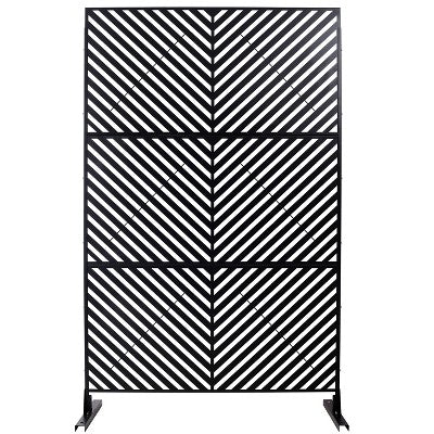 Okak Patio Privacy Screen with Diagonal Stripe Cutout, Outside Lattice Panels with Stand, Patio Privacy Panels for Backyard, Garden, Lawn