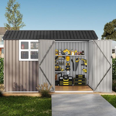 6x8 FT Outdoor Metal Storage Shed, Large Lockable Garden Tool Shed with Updated Frame Structure, Utility Tool Storage House for Backyard