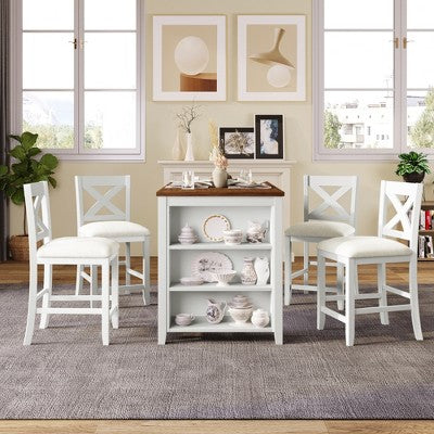Whisen Farmhouse 5-Pieces Counter Height Dining Set with 4 Chairs