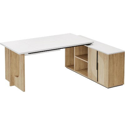 Lantine 74.8" Modern Executive Desk, Large Office Desk with Cabinet, L Shaped Computer Desk with Shelves and CPU Storage