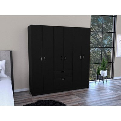 Tiramisubest 71" H Armoire Wardrobe with 6 Doors, 1 Drawers, and Hanging Rod,Black