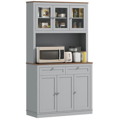 71" Kitchen Pantry Cabinet with Microwave Stand, Kitchen Hutch with 2 Drawers and Adjustable Shelves