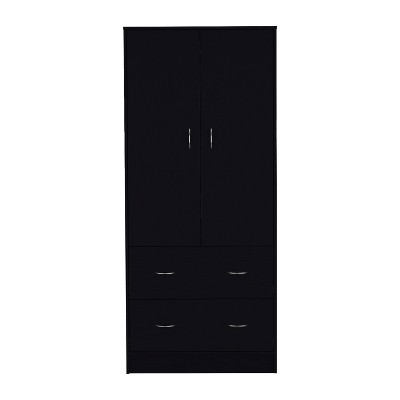 Tiramisubest 71" H Armoire Wardrobe with Two Doors, Two Drawers, and Hanging Rod,Black
