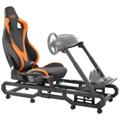 VEVOR Racing Wheel Stand with Wheels For Logitech G923,Heavy Duty Steel Driving Simulator Cockpit-Thrustmaster T248P,Max Load 330LBS,Black&Orange