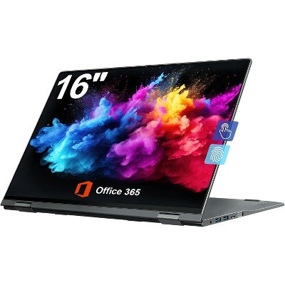 jumper 16 inch Convertible laptop,2 in 1 Laptop Computer with FHD 360 Degree Touchscreen, 16GB RAM 640GB Storage, Celeron N5095, Fingerprint Reader
