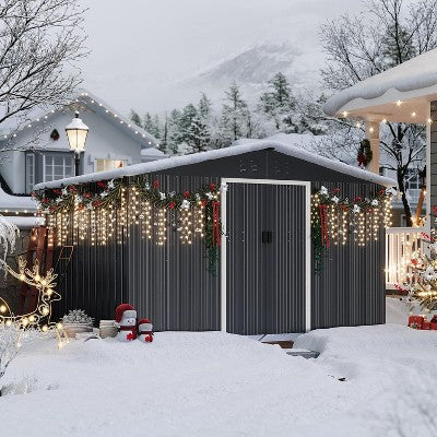 COZONY Metal Storage Shed with Slanted Roof, 98 Inch Wide Garden Shed Lockable Door Dual Vents Rust Resistant for Tools Bikes Backyard