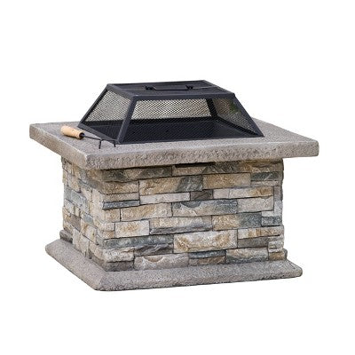 Crestline 29" Concrete Wood Burning Fire Pit: Iron Shield, Poker Included - Christopher Knight Home