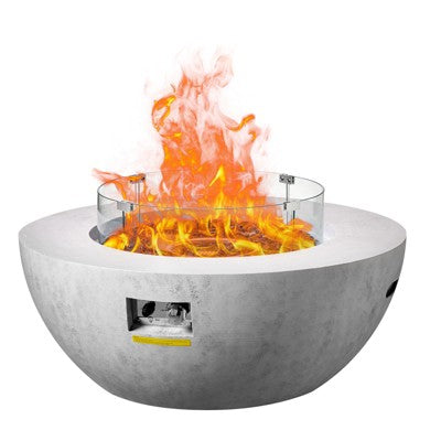 VEVOR Propane Fire Pit, Outdoor Concrete Gas Fire Pit, 39 in Tabletop with Lava Rocks, Lid,Rain Cover, 50000 BTU, Grey