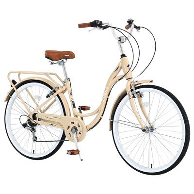 PAGED Steel Ladies Bike for Garden & Outdoor,Cruiser Bicycle with Shimano 7-speed Shifter and Derailleur