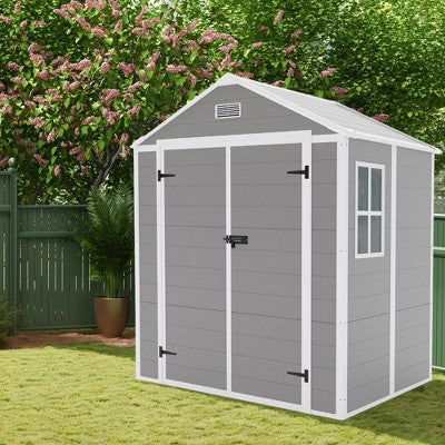 Resin Outdoor Storage Shed with Floor , Lockable Doors & Windows, All-Weather Tool House for Garden, Backyard, Lawn Mower Storage