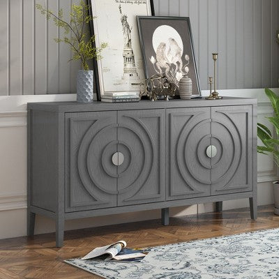CAVINAS Retro Wooden Sideboard Cabinet with Metal Handles & Circular Groove Design,Buffet Cabinet with Storage for Kitchen,Dining Room