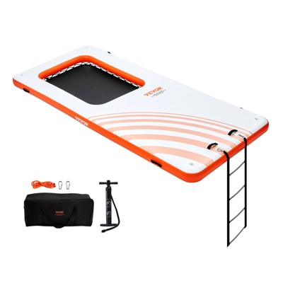 VEVOR Inflatable Floating Dock, 15x6.5FT Inflatable Dock Platform with 4*6FT Trampoline Mesh Pool, Non-Slip Floating Platform Water Mat