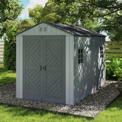 Decsplore Outdoor Resin Plastic Storage Shed with Reinforced Floor All-Weather Plastic Shed for Patio Tool Storage