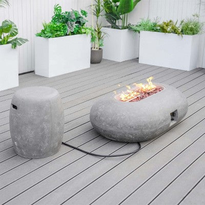 Moda Furnishings W48'' x H13.77'' Concrete Propane Outdoor Fire Pit Table with Lid