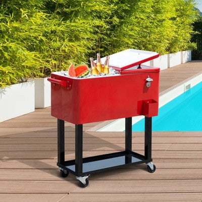 Spassway 80 QT Patio Ice Chest with Wheels Rolling Cooler with Drainage Plug Outdoor Cooler Cart for Party Gatherings
