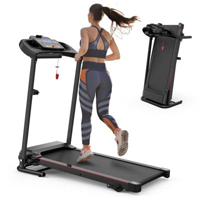 2.5HP Foldable Electric Treadmill with Incline, 12KM/H Speed, Heart Rate Sensor, Bluetooth Music, Cup Holder for Home Gym Fitness