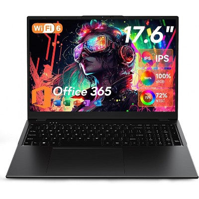 Laptop 17.6 inch, Laptop Computer with Office 365, 16GB DDR5 RAM, 640GB Storage, N95 CPU, Backlit Keyboard, WiFi 6, Bluetooth 5.2, 1920*1200,100% sRGB