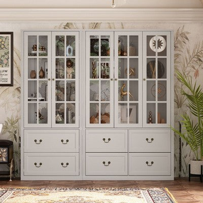 Famapy 78.7"W Modular Organizer Combo Glass Doors Display Kitchen Cabinet