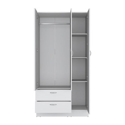 SEVOBAL Armoires Three Door Mirrored Armoire with Two Drawers Shelves and Hanging Rod for Bedroom and Closet Storage , White, 19.7"*35.4"*71.1"