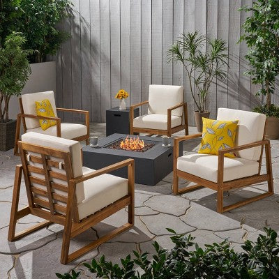 Belgian 6pc Acacia Wood Fire Conversation Set - Christopher Knight Home