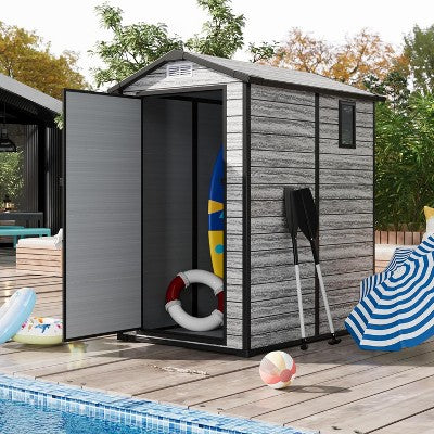 Acekool 6x8x6.4 FT Metal Outdoor Storage Shed with Sloped Roof, Lockable Doors, Air Vents, Rust-Resistant Panels for Backyard & Patio