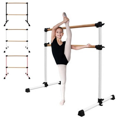 ChicFurnit Home Gyms 4FT Soile Wood Ballet Barre, Ballet Bar, Dance Bar, Support Barre, Anti-Slip for Dance, White, 48"*30"*46"