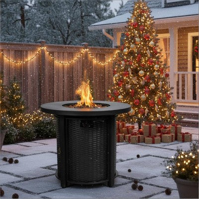 30" Propane Gas Fire Pit Table, 50000 BTU Round Steel Fire Pit for Outside Patio Deck Garden Courtyard-Black