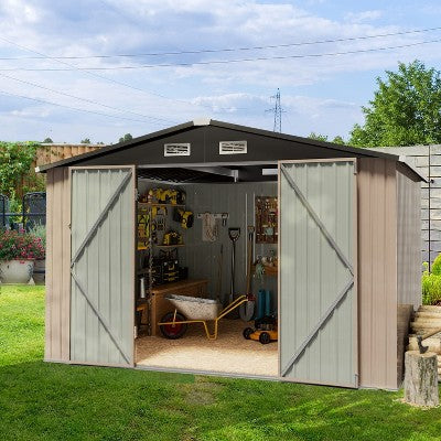 12X10FT Metal Outdoor Storage Shed,Galvanized Steel Garden Tool Shed with Lockable Door&Vents,Waterproof All-Weather Utility Tool Shed for Lawn Mower