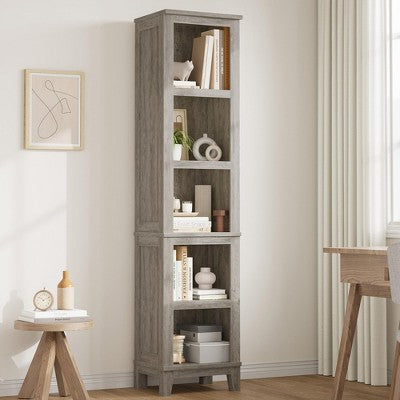 71" Tall Bookcase w/Adjustable Shelves & 31.5" Width, 5 Tier Farmhouse Bookshelf with Wooden Legs