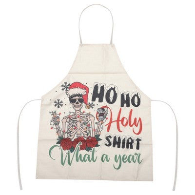 Unique Bargains Christmas Aprons Linen Beige White Black Red Yellow Blue 21.65"x26.77" 1 Pcs