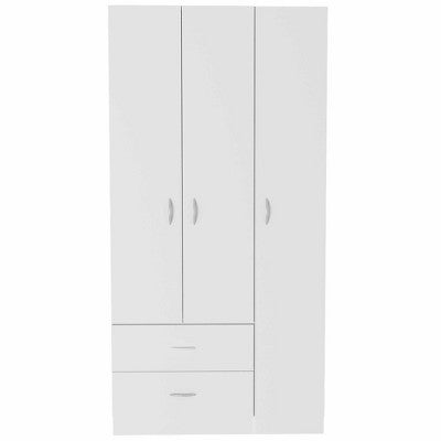 Tiramisubest 71" H Armoire Wardrobe, Deluxe Armoire with Multiple Storage & Mdf Accents with 2-Drawer, 3-Doors,and Hanging Rod,White