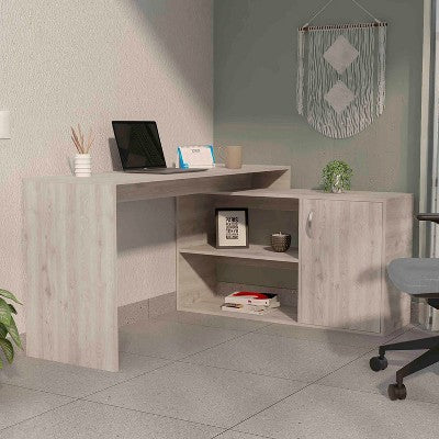 CAVINAS L-Shaped Writing Desk with Storage,59.6" Corner Computer Desk w/2 Shelves and Cabinet