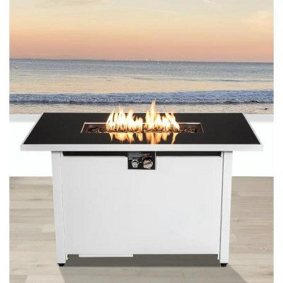 43" Rectangular Steel Outdoor Fire Pit Table with Smoked Glass Top and Lid
