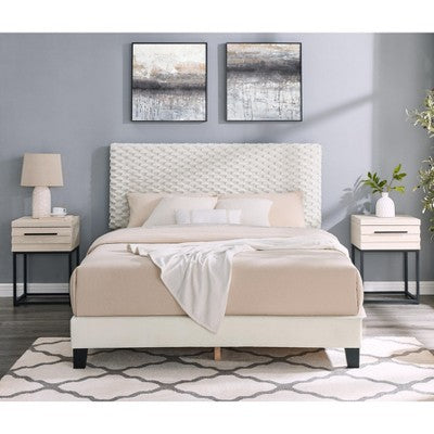 Findlay 3-Piece Bedroom Set, Plush 3D Upholstered Bed with 2 Nightstands