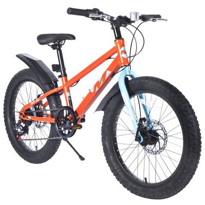 Gulches 20 Inch Kids Fat Tire Mountain Bike, Shimano 7-Speed Dual Disc Brakes, High-Strength Steel Frame, Beach & Snow Bicycle