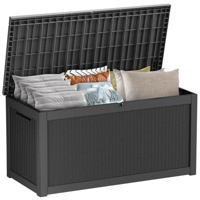 Gulches 260GAL Outdoor Storage Box - 980L Capacity with Lockable Lid, Rattan Effect & Durable Design,Black