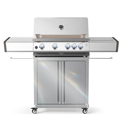 R.W. FLAME 5-Burner Propane Gas Grill with Side Burner, 42,000 BTU, Thick 304 Stainless Steel, 110 lb, Ideal for Daily Cooking & Parties
