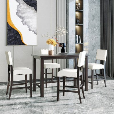 GDFStudio Mark 5 Piece Counter Height Dining Set with Elegant Table and Upholstered Chairs