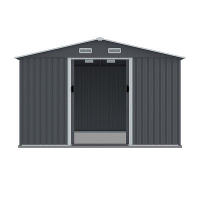 Gulches Outdoor Storage Shed 8 x 10 FT Large Metal Tool Sheds, Heavy Duty Storage House with Sliding Doors with Air Vent for Backyard Patio, Grey