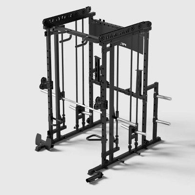 Smith Machine with Cable Crossover, All-in-One Power Cage Squat Rack for Home Gym, Includes 340LB Color Weight Plates and Attachments