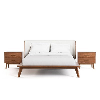 HOMES: Inside + Out 3pc Queen Riverstone Mid-Century Boucle Platform Bedroom Set with 2 Nightstands Walnut