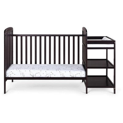 Yinvani Brown Solid Wood 3-in-1 Crib and Changing Table Set