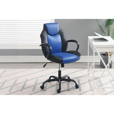 CAVINAS Modern Gaming Office Chair with Fixed Armrest Height Adjustable PU Upholstered Computer Chair with Metal Base Desk Chair for Home Office