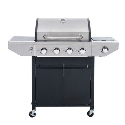 CAVINAS 5-Burner Propane Gas Outdoor BBQ Grill,46500BTU Output Grill with Side Burner&Foldable Side Table,Enameled Cast Iron Cooking Grids