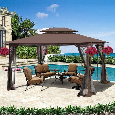 Sevobal Patio Umbrellas Outdoor Patio Gazebo Canopy Tent With Ventilated Double Roof For Lawn, Garden, Backyard And Deck, Brown, 165"*120"*108"