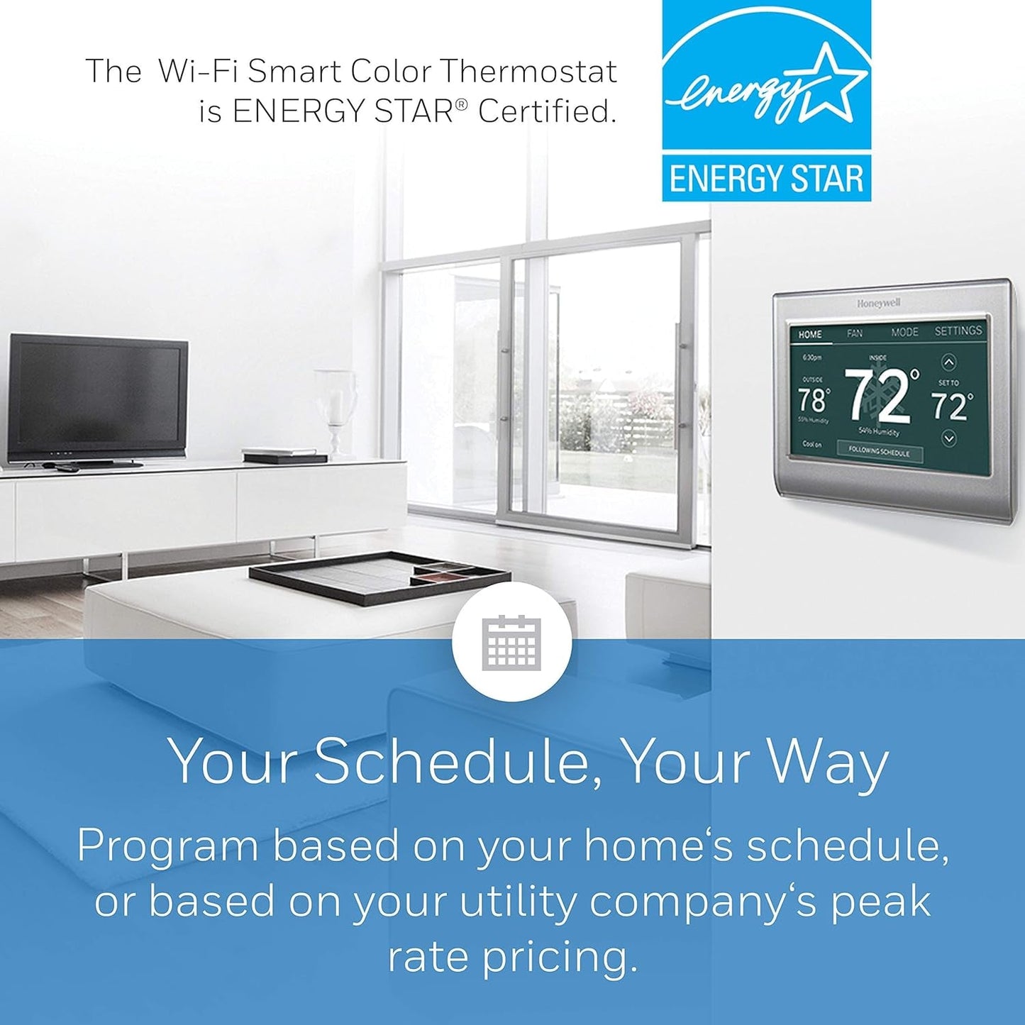 RTH9585WF1004 Wi-Fi Smart Color Thermostat, 7 Day Programmable, Touch Screen, Energy Star, Alexa Ready, Gray