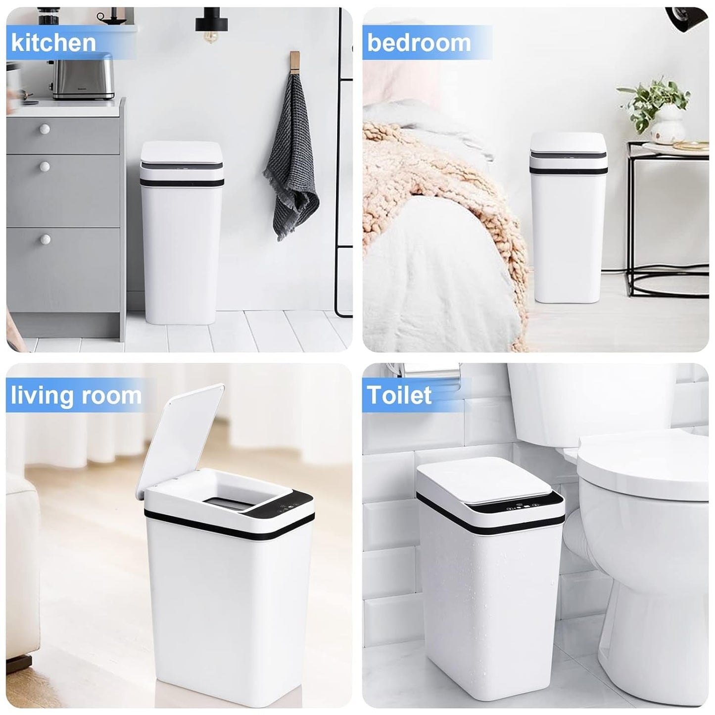 Bathroom Smart Touchless Trash Can 2.2 Gallon Automatic Motion Sensor Rubbish Can with Lid Electric Narrow Small Garbage Bin for Kitchen, Office, Living Room, Toilet, Bedroom, RV
