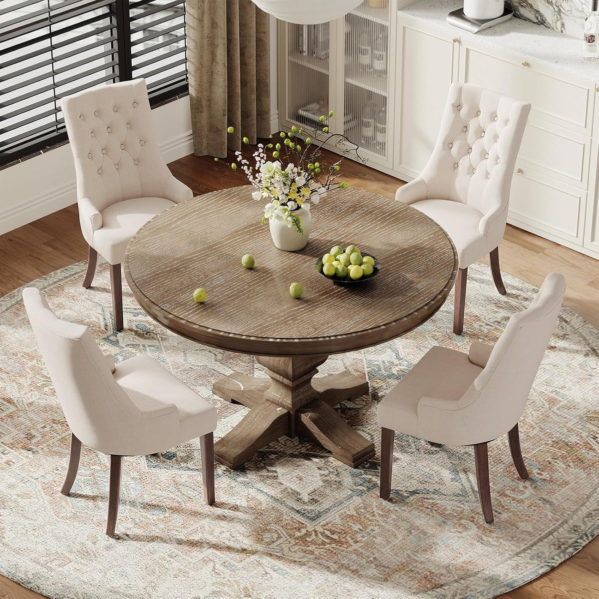 Fabric Side Dining Chairs Set of 6, Wingback Upholstered Dining Room Chairs with Tufted Button, Living Room Chairs for Home Kitchen, Beige