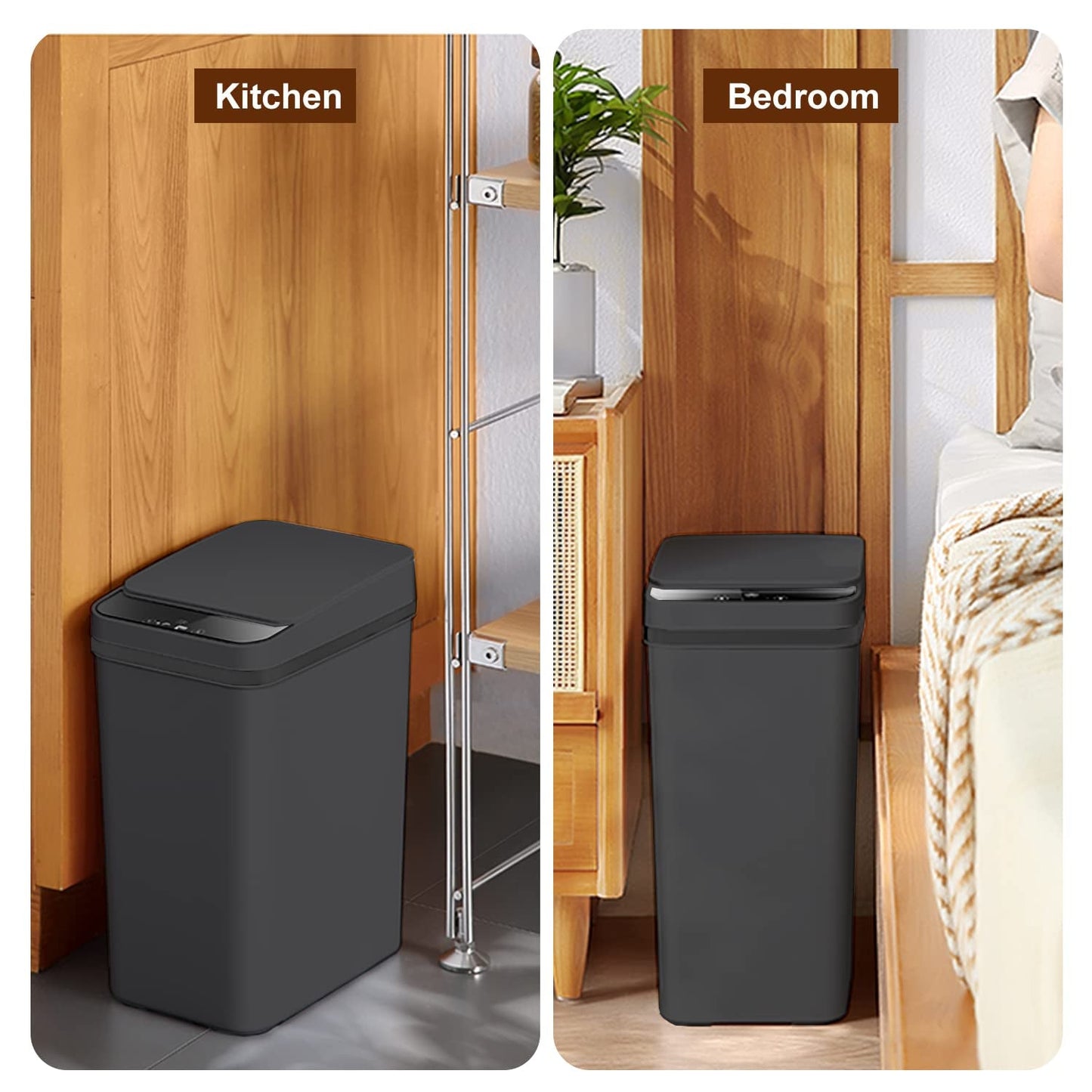 Touchless Bathroom Trash Can - 2.5 Gallon Smart Trash Can Sensor Motion - Skinny Trash Bin with Lid - Electric, Narrow, Plastic, Auto Open - Small Slim Automatic Garbage Can (Black)