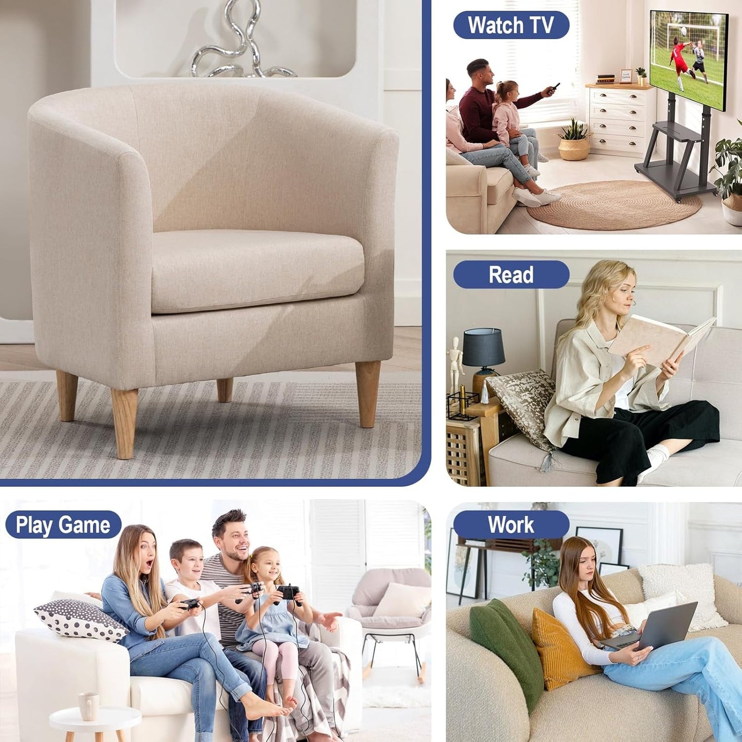Accent Barrel Chairs Set of 2, Modern Comfy Living Room Chairs with Armrest Small Reading Chair with Cozy Soft Padded for Bedroom Reception Room Cafe, Begie